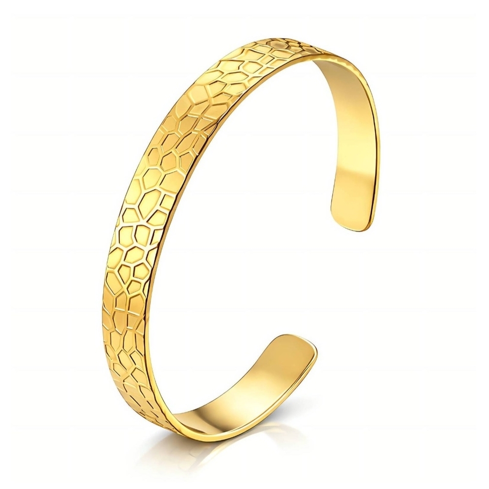 Gold Textured Cuff Bracelet 18K plated - Women Jewelry